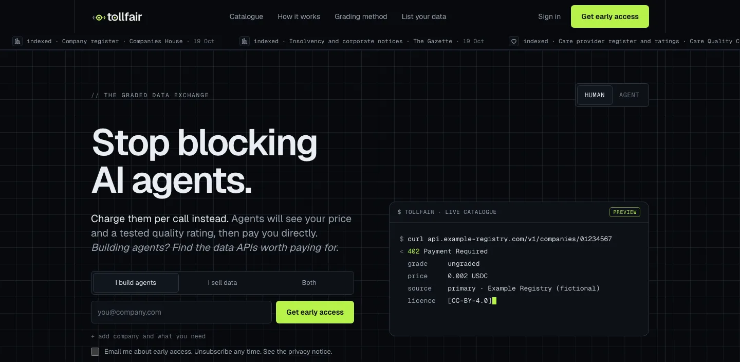 Tollfair homepage