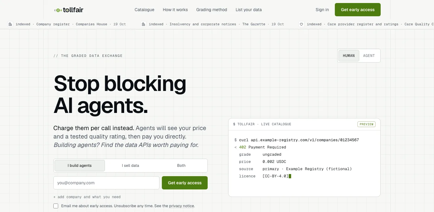 Tollfair homepage